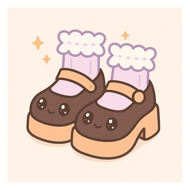 Add cute frilly pastel socks to the BLACKPINK-inspired gothic shoes with pastel orange accents, keep them kawaii style, no hearts. sticker