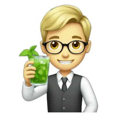 young boy teacher with blackboard drinking mojito sticker