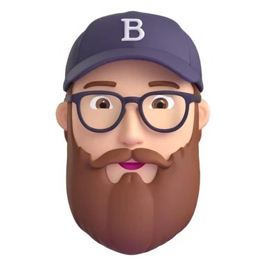 adventurer with beard, glasses and backwards baseball cap sticker