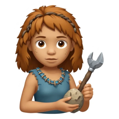 cartoon Neanderthal girl kid holding a stone tool sticker