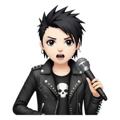 emo rockstar with spiked hair, studded jacket, singing into a microphone sticker