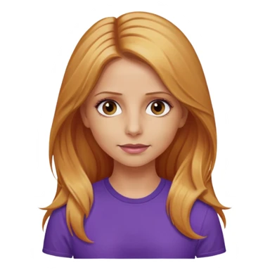 Sarah Michelle Gellar with hazel eyes, strawberry blonde long hair, purple shirt sticker