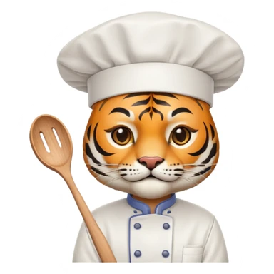 chef tiger face with chef hat and cooking utensils for Twitch emote sticker