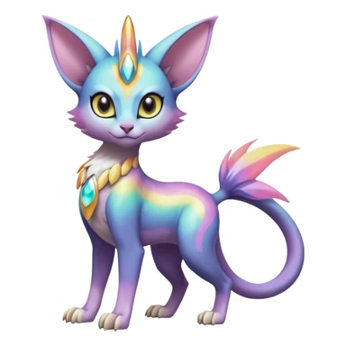 Colorful soft vibrant pastel shiny gradiented Meloetta-Spyro-Sphynx-Lykoi-Sergal-Renamon-Wargreymon-Pokémon-Digimon-Fakémon-fusion-hybrid-creature sticker