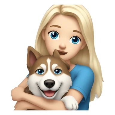 a girl with blue eyes and light-blond hair hugs a husky dog ​​with brown eyes sticker