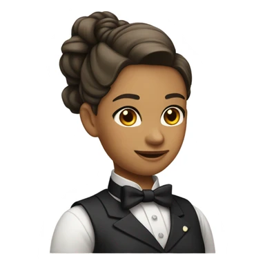 a female butler with a professional and elegant demeanor. She has her hair neatly tied in a ponytail and wears a classic butler uniform, including a tailored vest, crisp white shirt, and bow tie. sticker
