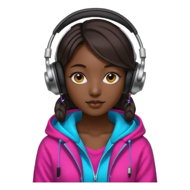 Korean Techno Dj girl wearing headphones, vibrant colors sticker