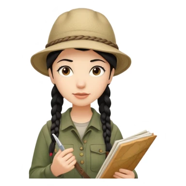 A braid black hair backpacking woman checking her map with curious eyes while walking in the woods with camping hat full body sticker