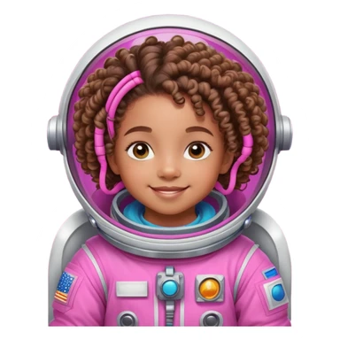 Create a vibrant, 2D digital illustration of Peyton, a 6-year-old African American girl with bright, curious eyes and an infectious smile. She has natural curly hair styled in puffs or braids and wears a pink-themed outfit that reflects her fun, bold personality—whether it’s a pink astronaut suit, chef uniform, or another professional costume from her dream job series. Peyton is full of energy, curiosity, and imagination. She's confident, kind, and always ready for an adventure. The setting should be colorful, playful, and kid-friendly, matching the theme of her current exploration (space, kitchen, classroom, etc sticker