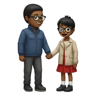 Girl with short straight black hair & glasses holding little boys hand at Christmas parade  sticker