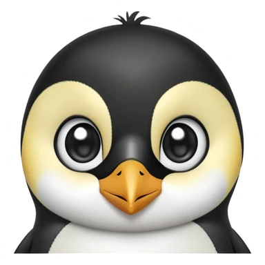 cinematic-cute-emperor-penguin-portrait-emoji,-head-tilted-playfully-and-inquisitively,-with-glossy,-pristine-plumage,-sparkling-eyes-filled-with-curiosity,-simplified-yet-irresistibly-adorable-features, black, large black eyes face, zoomed in sticker