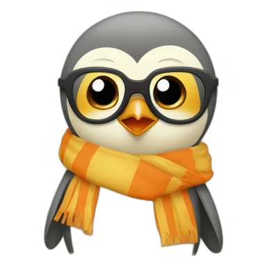 yellow penguin with black glasses dirtyblonde hair with orange tshirt and gray striped scarf sticker