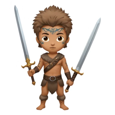 tattoed warrior ancient kid holding sword with fur sticker
