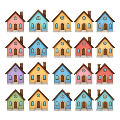 design 20 different emojies of houses, everything from small houses to giant mansions sticker