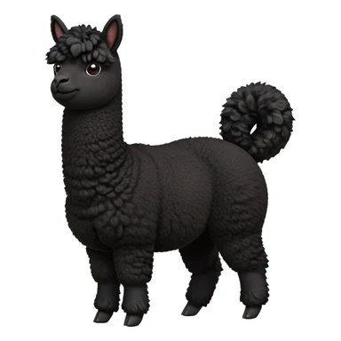 cinematic-[black alpaca]-realistic-full-body-standing-emoji,-tail-flicking-lazily,-head-tilted-dramatically,-curly-[black]-fur,-simplified-yet-realistic-focused-features,-highly-detailed,-glowing-with-an-almost-sarcastic-glow sticker
