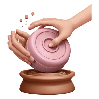 one hand throwing a pink ball of clay onto a completely empty pottery wheel with no pottery or other clay on it sticker