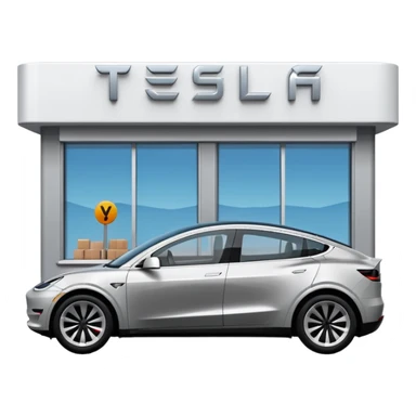 A Tesla Model Y parallel parking in front of a store, from above sticker