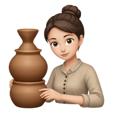 Brunette girl with a bun, behind the potter's wheel, wearing neutral clothing sticker