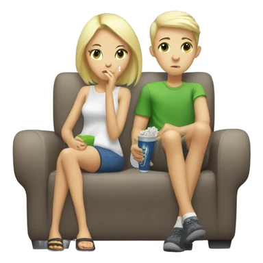 asian girl blonde blue eyed boy and blonde green eyed girl watching tv and smoking sticker