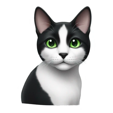black and white cat with green eyes and black mark on chin  sticker
