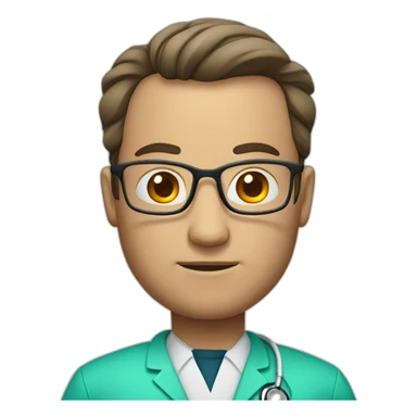 a doctor with big forhead and wearing a glass sticker