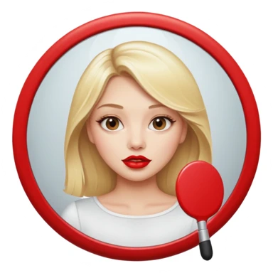 blonde girl taking mirror selfie. Red lips sticker