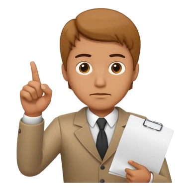 A man stands with a serious face and points his finger at his hand holding papers sticker