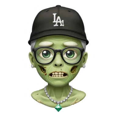 Green Zombie with black glasses dodger hat and diamonds necklace sticker