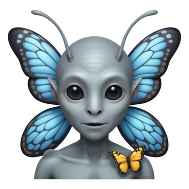 an standard grey alien with seperate a butterfly on shoulder sticker