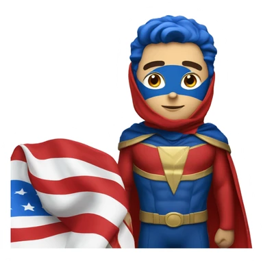Emoji of Homelander from ‘The Boys’ series. USA flag-inspired costume with cape (red, blue, white). Confident, slightly menacing expression. sticker