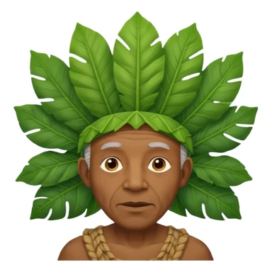 a old black man with jungle wearing a large leaf headgear bye  sticker