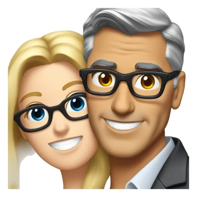  George Clooney and blonde woman with blue eyes and glasses hug hug sticker