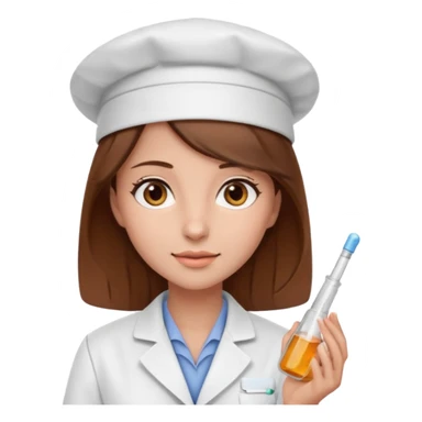 Make a pharmacy girl pretty with brown hat and eyes wearing labcoat sticker