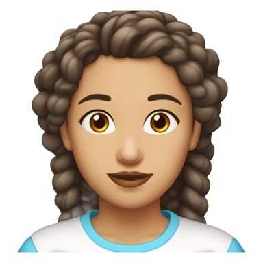 chica blanca con cabello rizado color marrón. camisa azul claro y labios rasado claro  sticker