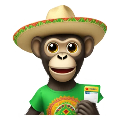 Mexican Monkey wearing a sombrero holding a green credit card sticker