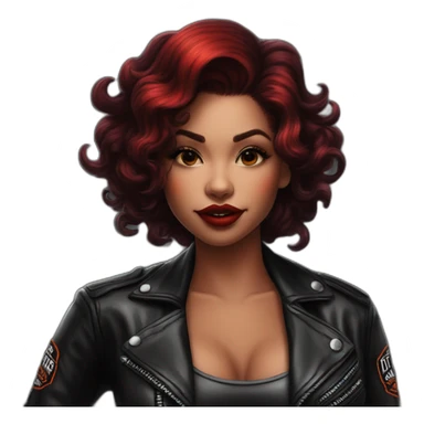 Chica pin up pelo rojo sobre moto Harley Davidson negra sticker