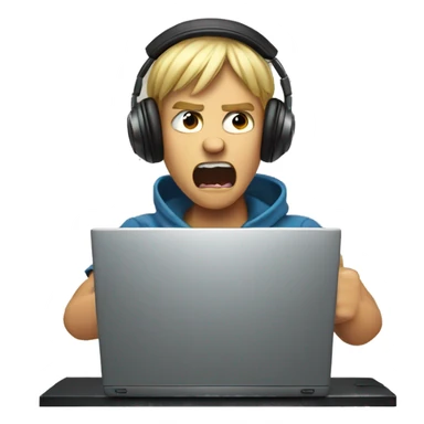 angry boy in headphones shouting at computer sticker