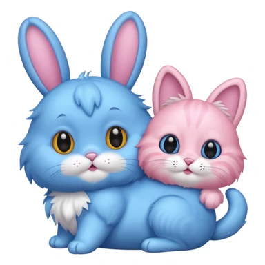 blue bunny and pink cat happy sticker