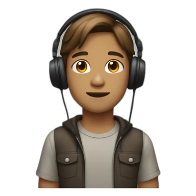 boy in headphones brown chin length hair sticker