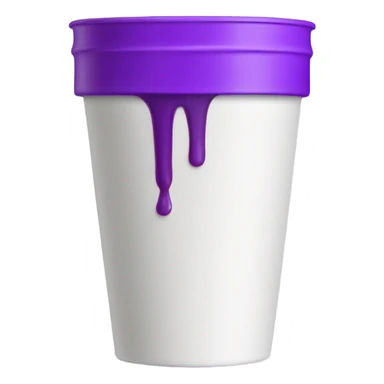 White styrofoam cup with purple liquid sticker