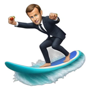 emmanuel macron surfing a saussage sticker