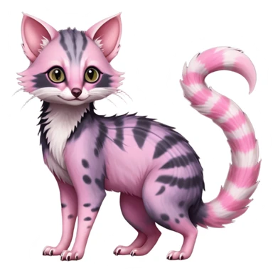 Deep dark pastel bright whitish pale Violet-pink-gradients with darker points Asian painted anime-styled big-eyed shiny glorious divine marked exotic cool beautiful realistic Lykoi-civet-genet-sergal-ocicat-oncilla-animal-Fakémon-hybrid-fursona (full body) sticker