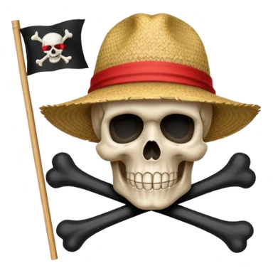 Fait moi ce drapeau 🏴‍☠️ a l'identique et met lui sur la tête de mort un chapeau de paille avec un fil rouge sticker