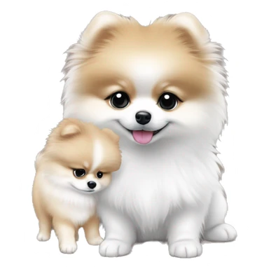 ebca9d color pomeranian puppy and white color pomeranian puppy with a little bit lass fur hugging  sticker