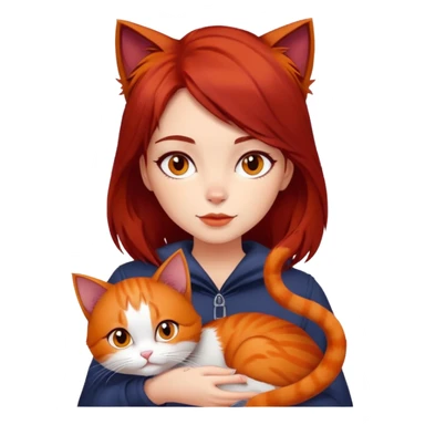 Gato con mucho pelo naranja y chica peliroja oscuro  sticker