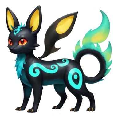 Shiny Fiery Dark Glowing Ethereal Eldritch Cool Edgy Badass Punky Aural Iridescent Fluorescent Bioluminescent Umbreon-Amaura-Salandit-Litten-Flareon-Fakémon-fusion (full body) with pattern markings sticker