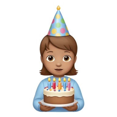 with brown hair cute baby wearing birthday hat with birthday cake sticker