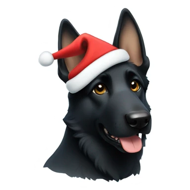 All black German shepherd with blue Santa hat sticker