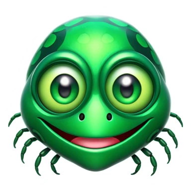Cinematic Comical Green Bugdie Portrait Emoji, Head tilted dramatically with an exaggeratedly amused expression, featuring a striking, glossy emerald exoskeleton with bold patterns, wide, expressive multifaceted eyes filled with playful disbelief, Simplified yet hilariously expressive features, highly detailed, glowing with a slightly sassy glow, high shine, dramatic yet playful, stylized with an air of cheeky mischief, bright and endearing, soft glowing outline, capturing the essence of a spirited and over-the-top bug, so meme-worthy it feels like it could side-eye its way into internet fame instantly! sticker