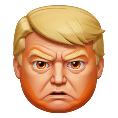 PLEASE MAKE 3 VERSIONS OF AN ISOMETRIC 3D ICON OF A DONALD TRUMP CHARACTER, FROM AN OVERHEAD ISOMETRIC ANGLE, WITH AN ANGRY AND CONFUSED EXPRESSION, HEAVY JOWELS, WITH EXCESSIVE ORANGE MAKEUP, A VERY LARGE, BLOATED STOMACH, AND VERY LARGE ANGLES. sticker